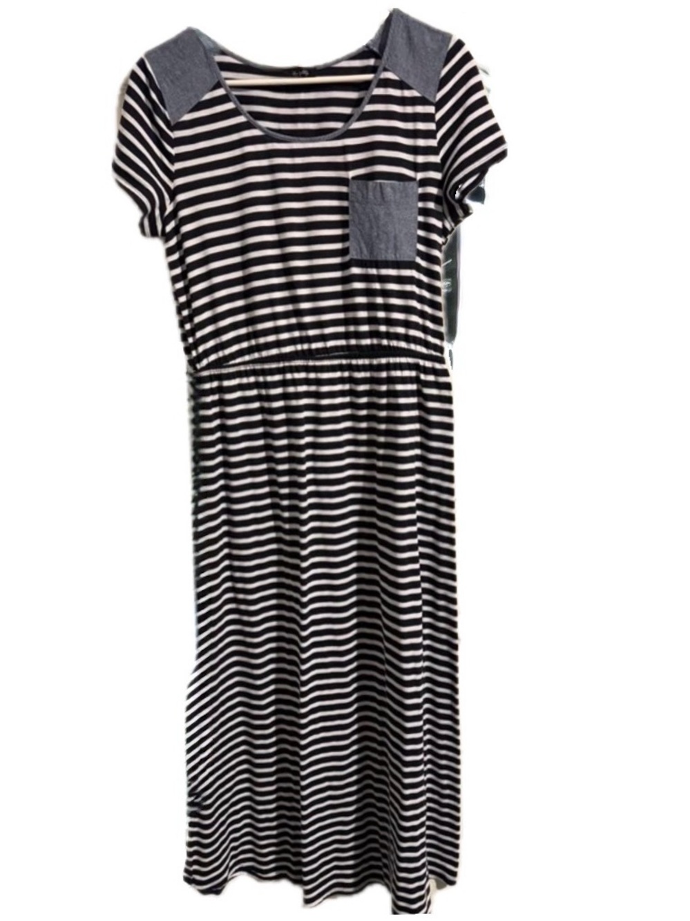 Striped T-shirt Dress sz LP Blue White Elie McCarthy Short Sleeve Maxi Dress